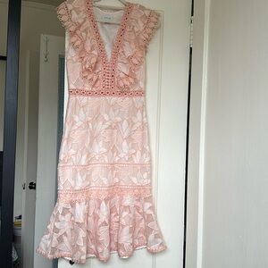 Saylor Midi Dress summer pink embroidered